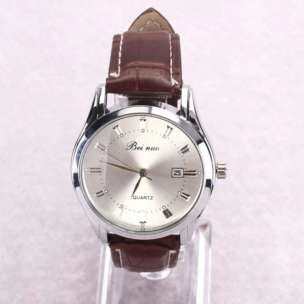 

Classic Mens Analog Quartz Alarm Auto Date Display Steel Leather WristWatch D EC