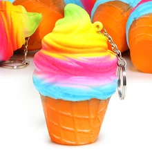 Colorful Squishy Rainbow Ice Cream Slow Rising Bread Bun Cake Sweet Scented Squeeze Toy Kid Gift