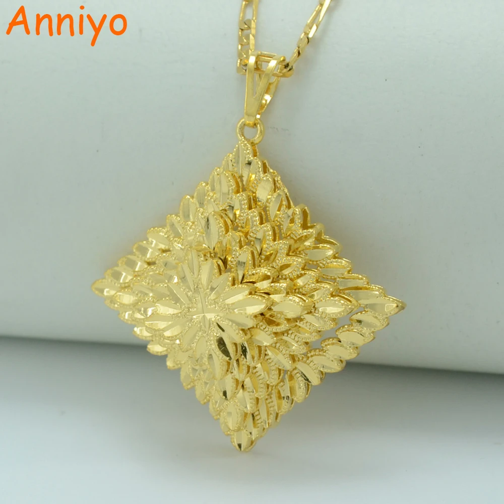 

Anniyo New Ethiopian Gold Pendant and Necklace Gold Color Jewelry Africa Necklaces/Arab Gold Flower Pendant Ethiopia #080004