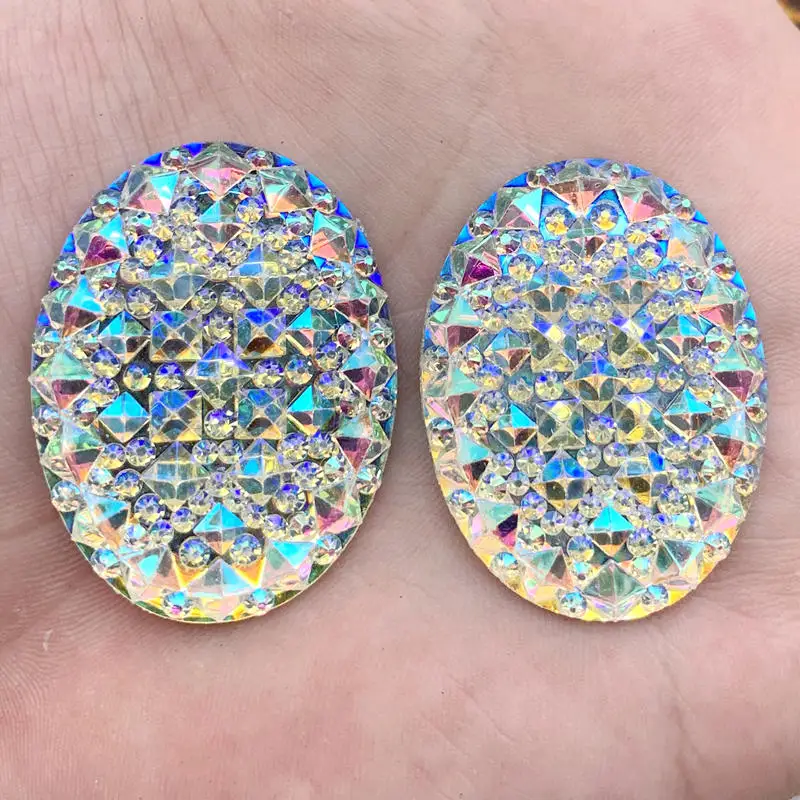 

30*40mm Oval Shape AB Crystal Rhinestone Flat Back Crystal Stone Resin Gems Non Hotfix Strass Beads for DIY Crafts 8pcs