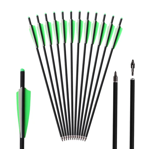 Peças de Carbono Tiro ao Alvo Removível com 6 Diâmetro de 8.8mm Toparchery Flecha 22 Polegadas Caça Verde – 12 20