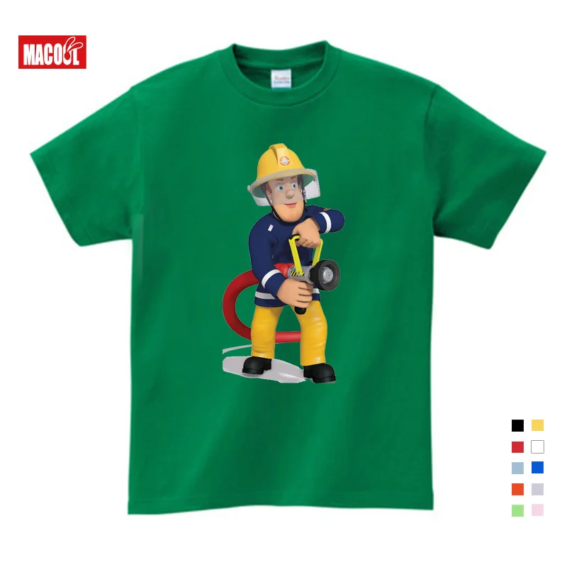 Children Cartoon Fireman Sam Print Cotton T-shirts for Boy Shirt Girl Short Sleeve Tee Tops Clothes Kids Clothing Unisex 3T-9T