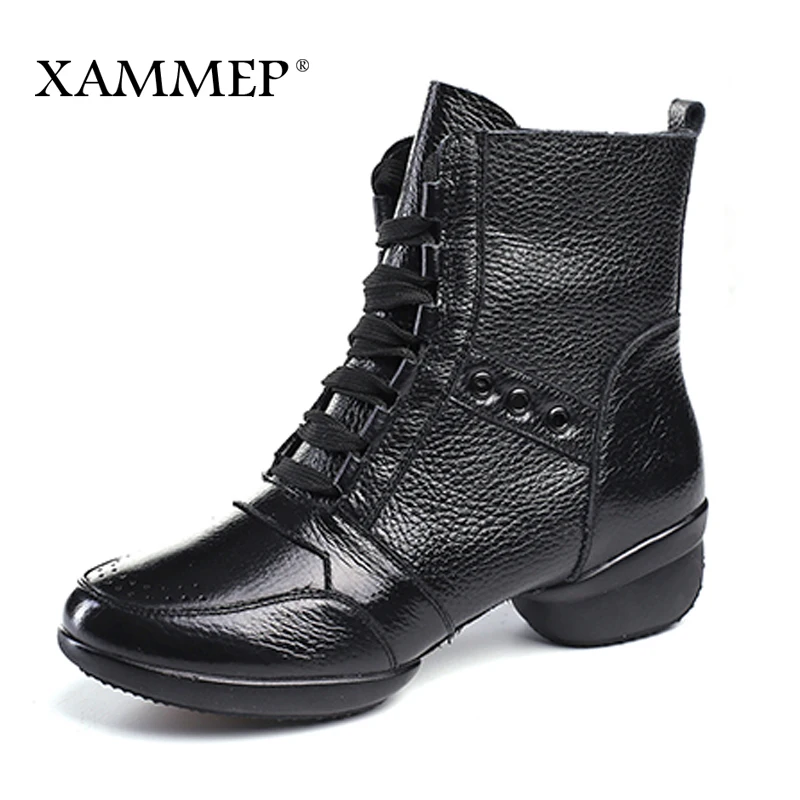 

Women Dance Shoes Genuine Leather Modern Ethnic Jazz Shoes Professional Latin Heel Increase Ballet Dancing Shoes Soft Xammep