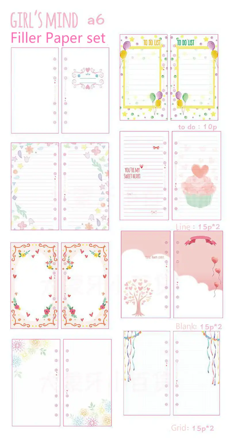100枚ガーリーかわいい学校のノートブックフィラー紙セットa6かわいい日記リフィルセットためシステム手帳プランナー19韓国の文房具 Kawaii Diary Diary Refillfiller Paper Aliexpress