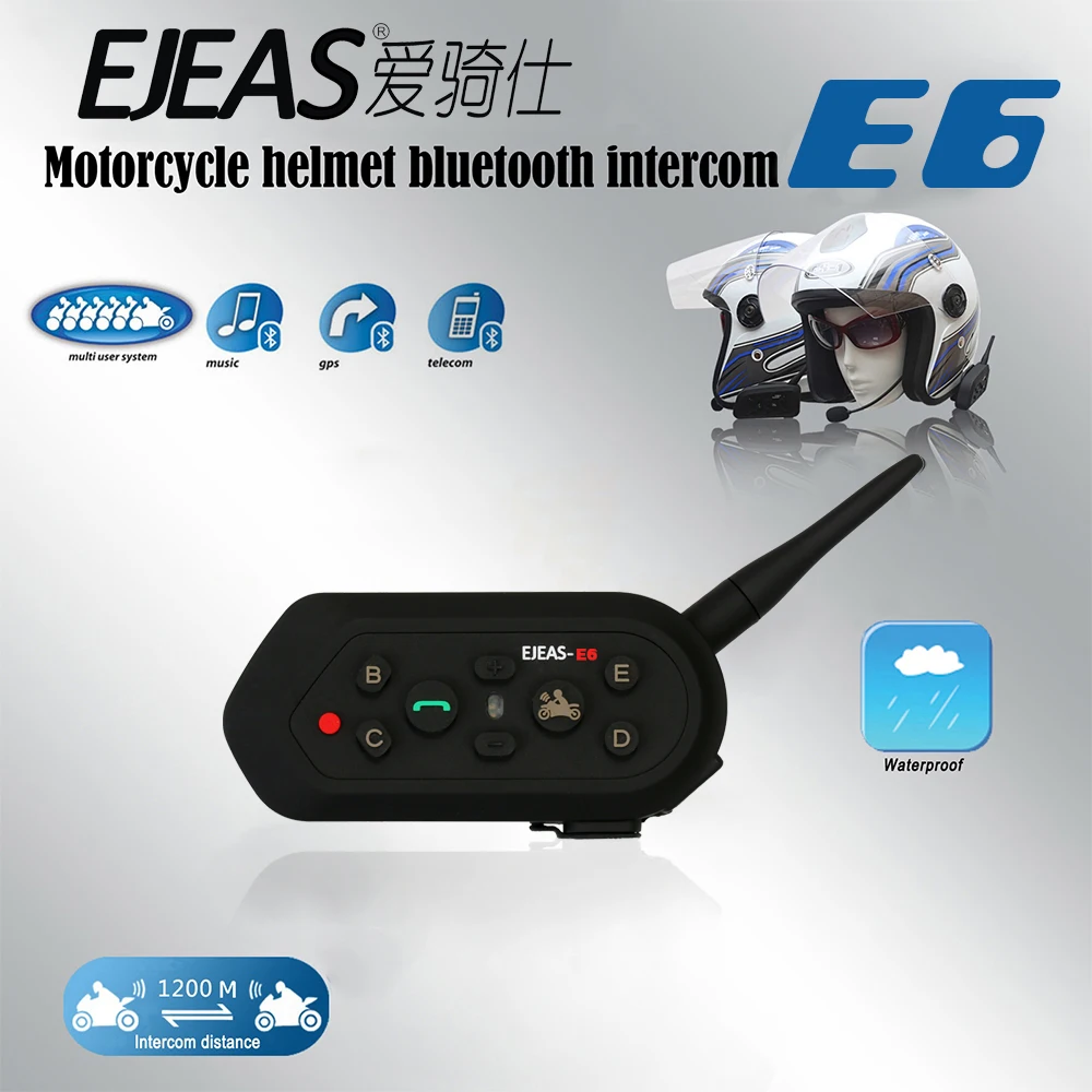 

EJEAS E6 1200m VOX Bluetooth Motorcycle Intercom Headset For KTM Moto Helmets 6 Riders Support Music MP3 Interphone Bluetooth