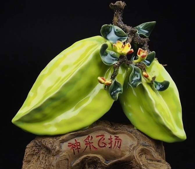 

China Pottery Wucai Porcelain Home Display Carambole Fruit Art Decoration Statue