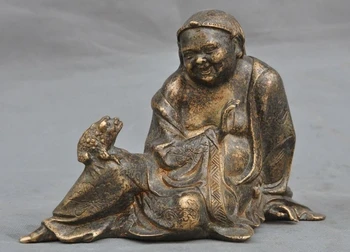 

7" Old Chinese fengshui pure bronze Liu plays Golden toad wealth lucky Statue