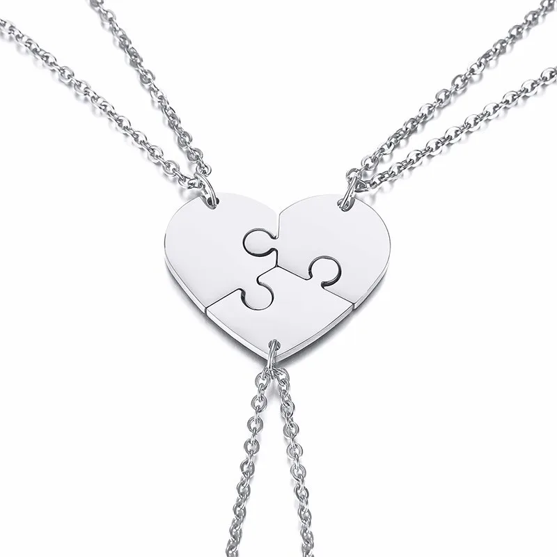 Vnox 2/3/4/5 шт. ожерелья персонализировать имя BFF ожерелья для Для женщин Для мужчин Нержавеющая сталь Сердце Головоломки Кулоны из нержавеющей стали специальный подарок - Окраска металла: PBF-014S