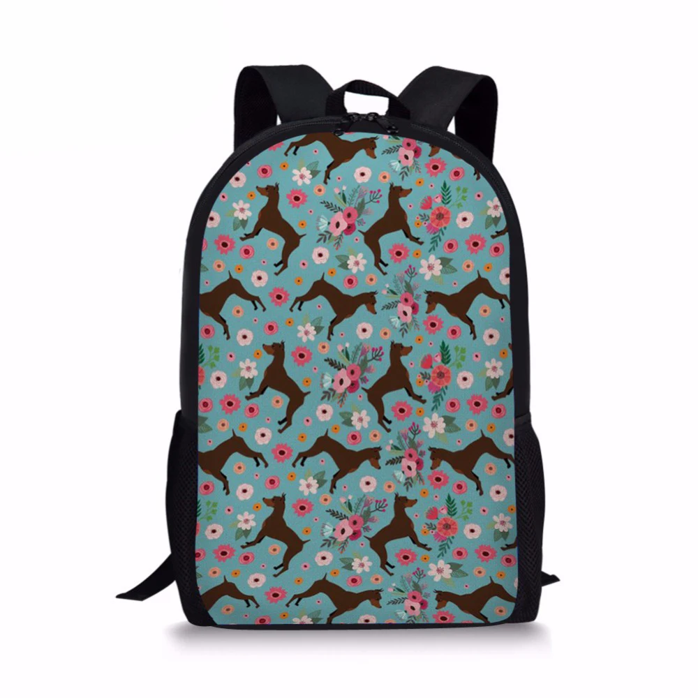 

Customized Cute Girls Miniature Pinscher Flower Printing School Bags for Children Primary School Backpack Teenagers Large Bag
