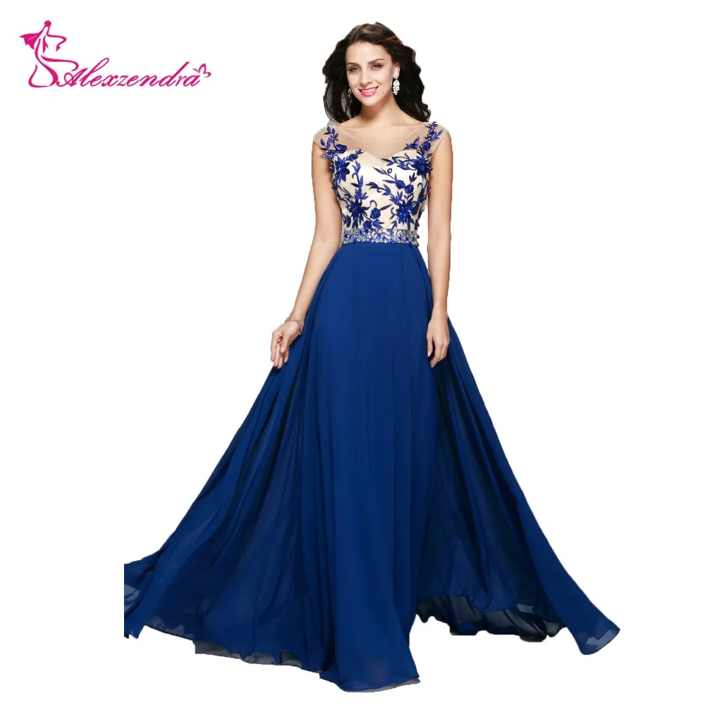 Buy Alexzendra Dark Blue A Line Appliqued Prom Dresses