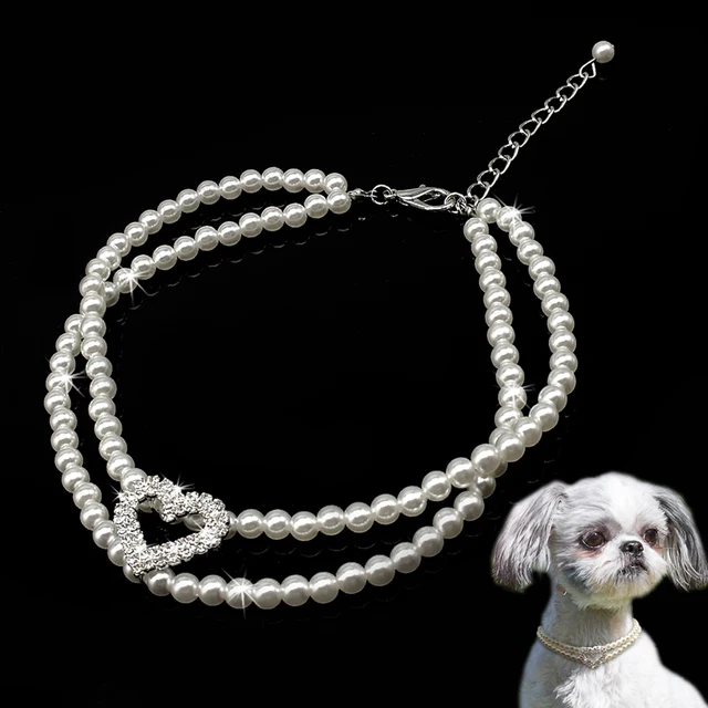 Dog Pearl Necklace Crystal Jeweled Dog Accessories Diamond Pet