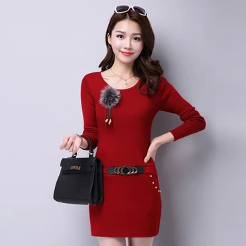 

Autumn and winter thick sweater knit dress in the long section plus cashmere sweater Ms. bottoming shirt Slim package hip dress