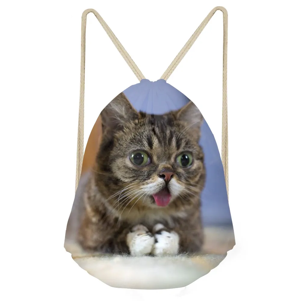 Funny 3D Tummy Cat kitty Print women Drawstring Bags Softback Storage Backpacks for Teenage Girls Casual