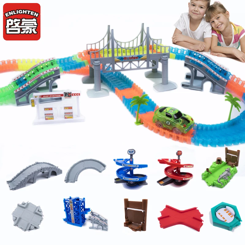 

80-800pcs Magical Glowing Race Track Arch Bridge Turntable Bend Flex Flash in the Dark Assembly Car Toy Glow Racing Track Set