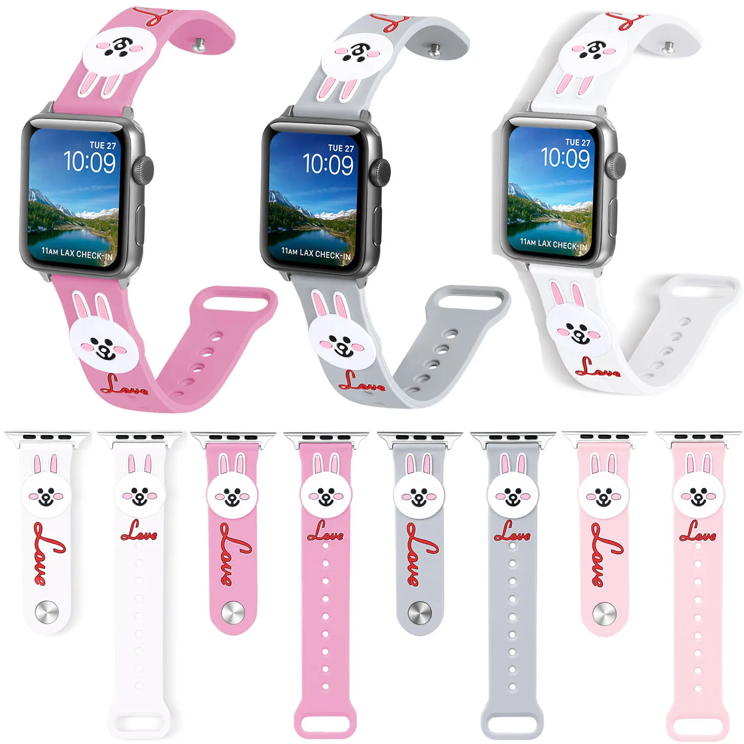 

Soft Silicone Watchband for Apple Watch 44mm 40mm 42mm 38mm Strap Rabbit Bracelet for iWatch Series 1/2/3/4 Band Kid Girl Gift