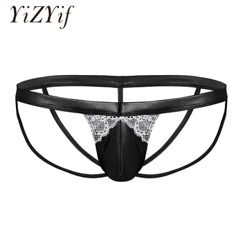 

Sexy Mens Bikini G-string Thong Underwear Wetlook Lingerie Low Rise Lace Bulge Pouch Strappy Butt Jockstrap Briefs Men Underwear