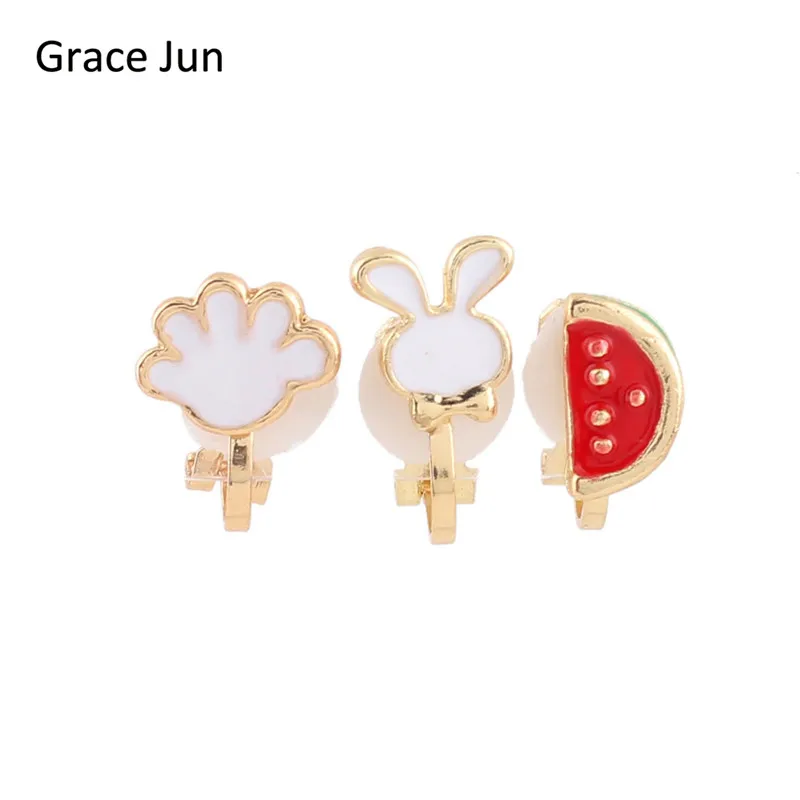 

Grace Jun(TM) 3 Pcs/lot Korea Style Rabbit Watermelon Palm Clip on Earring Non Piercing for Girls Kids Cute Jewelry Accessories