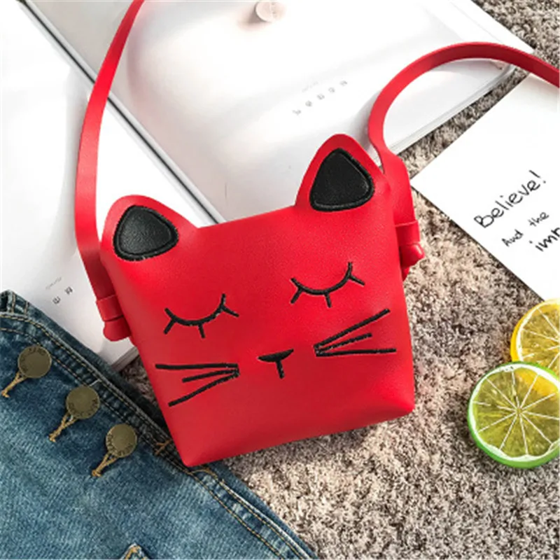 Girls Pu Small Bag Cute Cat Children Single Shoulder Bags Casual Simple