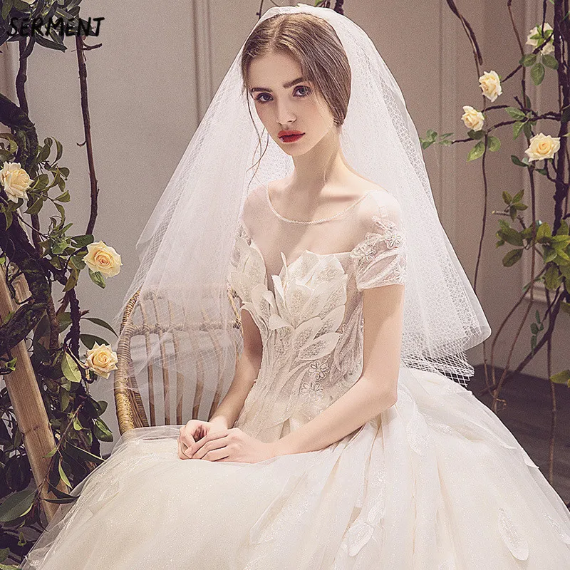 

Wedding Lace Halter Princess Bride Word Shoulder Luxury Imported Lace Trailing Wedding Dress 2019 New