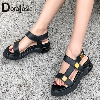 

DORATASIA 2019 New Fashion Genuine Leather Shoes Sandals Woman Summer Flat Platform Thick Heels Casual Women Shoes Woman