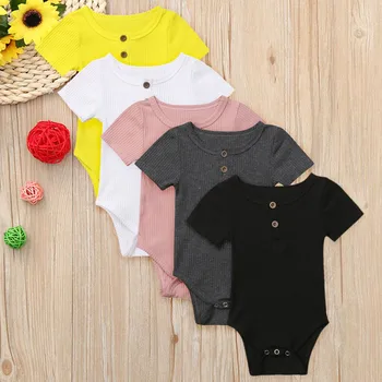 

Newborn Baby Boy Girl Clothes toddler Solid Short Sleeve Romper Outfits rompers baby summer ribbed baby clothes roupa menina