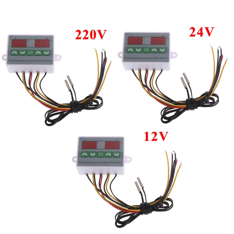 

220V 12V 24V Digital Dual Temperature Controller Thermostat Incubator Dual Probe %328&313