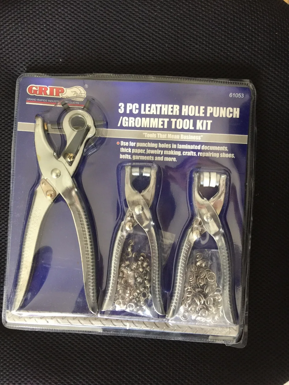 Free Shipping 3 pcs leather hole punch / grommet tool kit / press snap