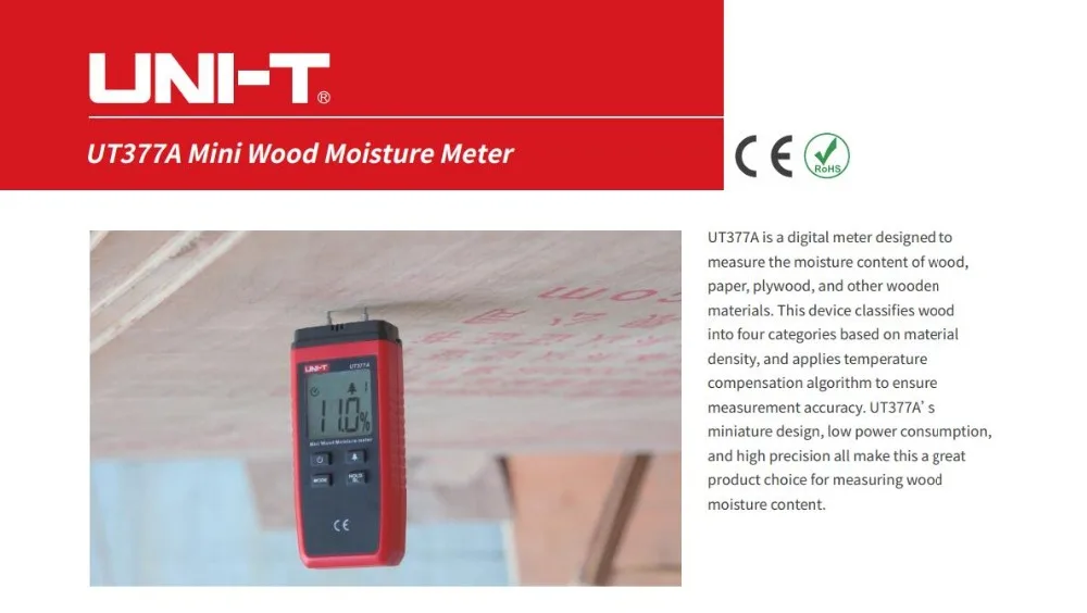 UNI-T UT377A Мини цифровой деревянный гидрометр для измерения влажности тестер для бумаги фанеры деревянные материалы ЖК-подсветка