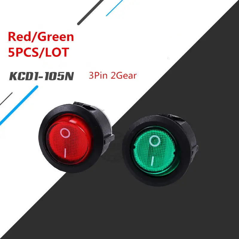 

5PCS SC055 Red/Black LED Button Switch 3 Pin On/Off Rocker Switch KCD1-105N VDE Copper pin silvertipped 6A 250V Sell at a Loss