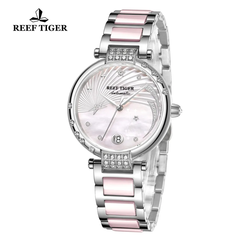 Reef Tiger/RT Роскошные модные автоматические часы Reloj Mujer женские бриллиантовые женские часы с браслетом Starking Relogio Feminino RGA1592