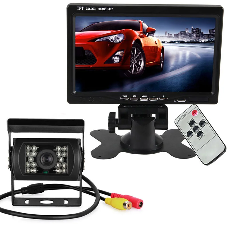 12V-24V Vehicle 18 IR LED Backup Reverse Rear View Camera +7&quot TFT LCD HD 800x480 Color Monitor for Bus Truck RV Caravan Trailers |