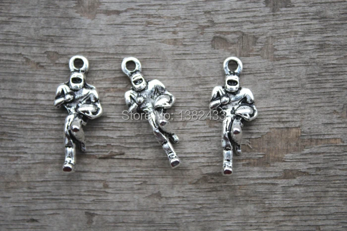 

25pcs--Football Player Charms, Antique Tibetan silver Football Player charm pendants 24x10mm