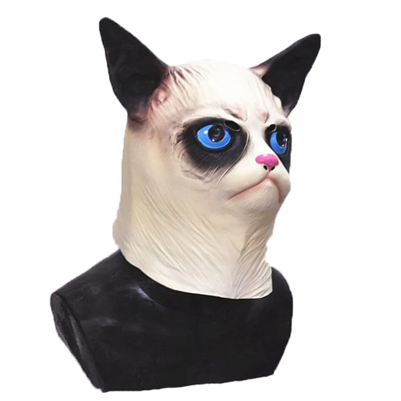 

Realistic Animal latex Mask Deluxe Costumes Rubber Grumpy Cat Mask for Halloween Cosplay