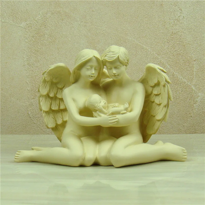 

Angel Family Figurine Handmade Polyresin Couple Angel Statue Art and Craft Ornament Home Decoration Birthday Gift For Parents