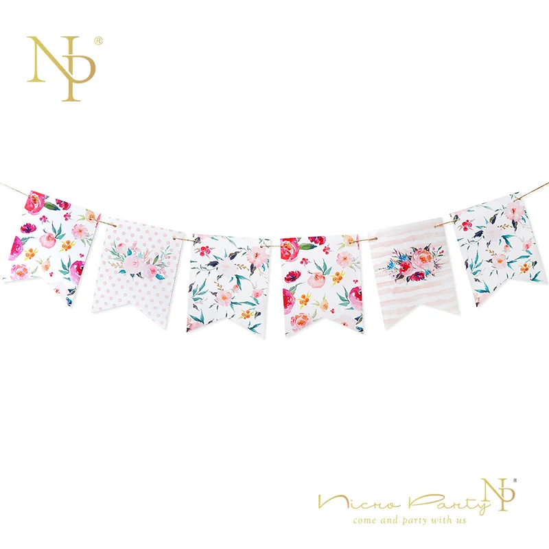 

Nicro Flower Fishtail Banners Flags Pink Blue Hanging Happy Birthday Party Decorations Adult Kids Baby Shower Supplies #PG14