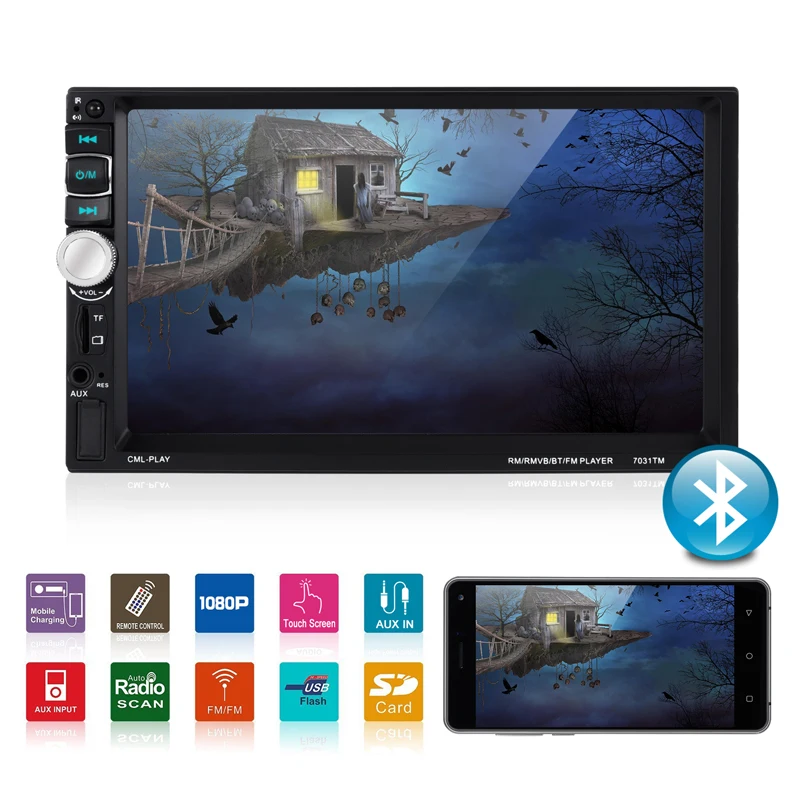

7" 2 Din Car Radio Multimedia Player MP5 Buletooth Touchscreen Autoradio Rear View Camera FM USB AUX Auto Audio Stereo 7031TM