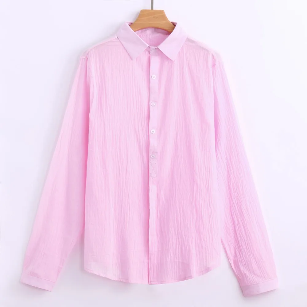 Мужская рубашка на пуговицах с длинным рукавом Camisa Masculina Manga Longa облегающая