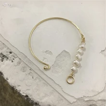 AOMU корейский жемчужный браслет для женщин металлический золотой цвет браслет модные вечерние ювелирные изделия геометрические круглые браслеты