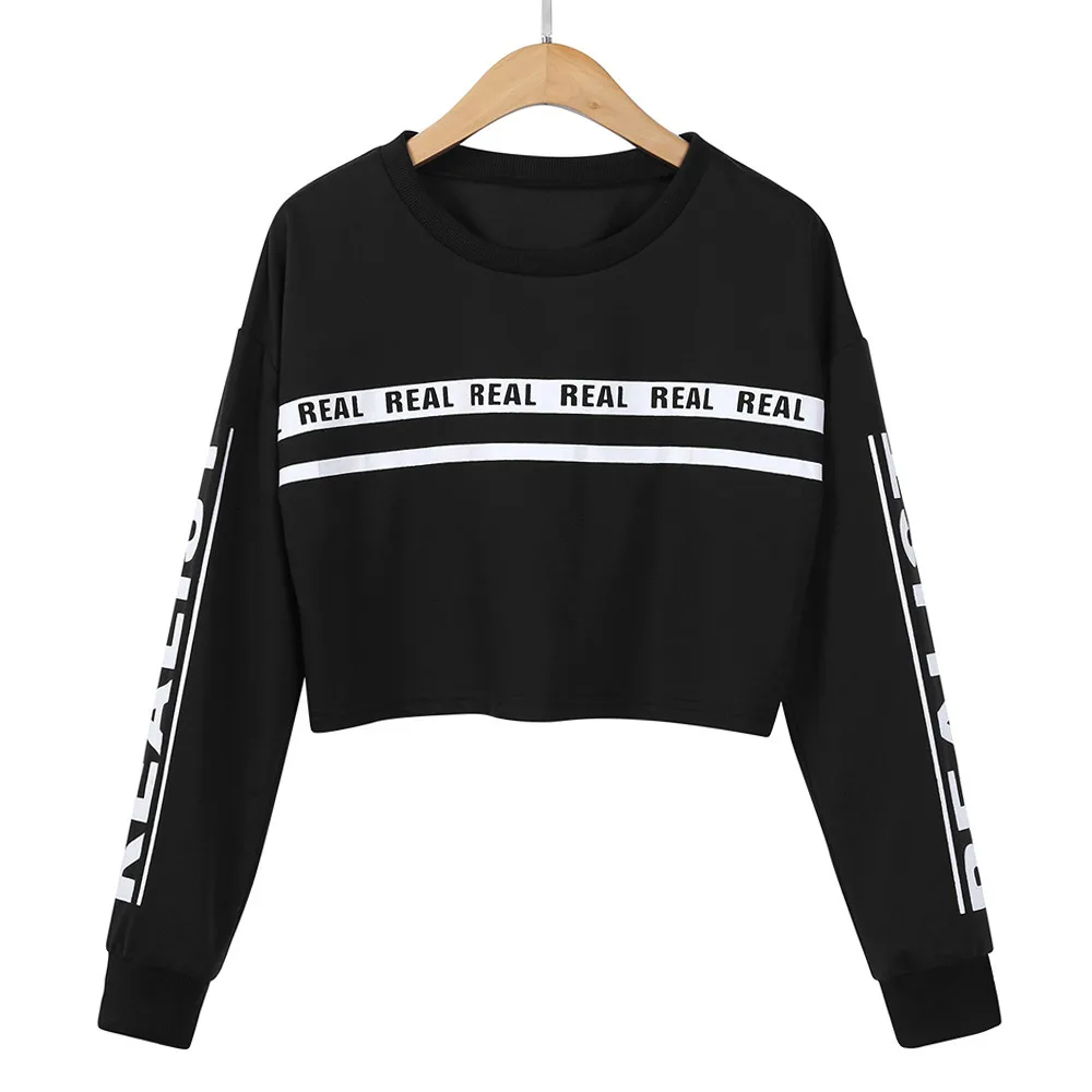 

2019 Women Autumn Sweatshirt Women Long Sleeve Letter Print Crop Sweatshirt Top Pullover Womens Clothes d1