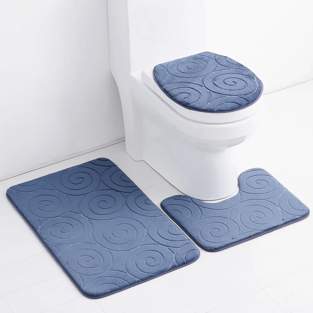 

Boxi 3Pcs/Set Water Absorption Rug Bathroom Bath Mat Set Flannel Anti-Slip Toilet Seat Cover Bathtub Carpet Anti-slip Foot Pad