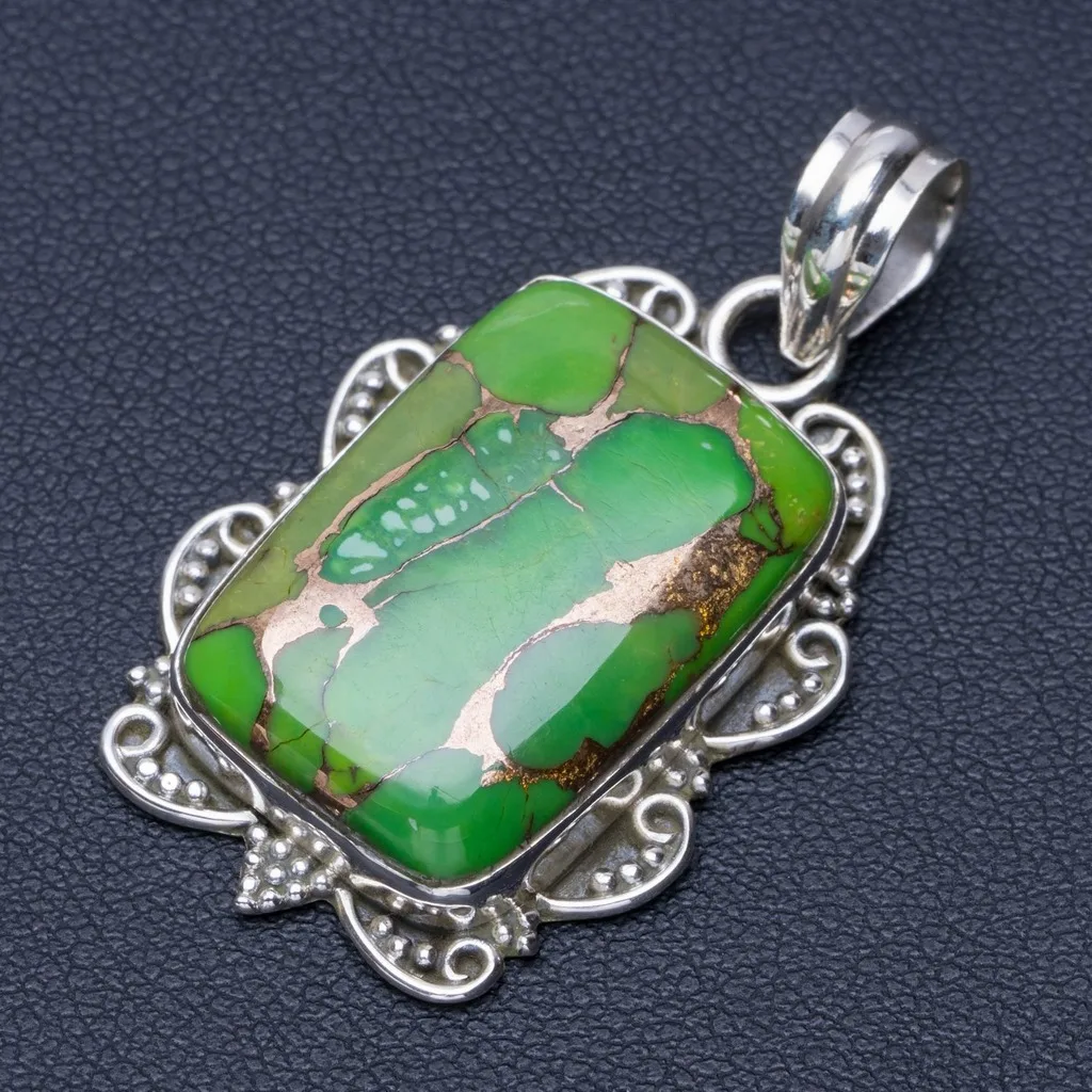 

Natural Turquoise Punk Style 925 Sterling Silver Pendant 1 1/2" Q0215
