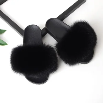 

COOLSA Women Flat Non-slip Fur Slippers Lady's Cute Plush Fur Slides Women Furry Slippers Drop Shipping Black Fur Slippers Hot