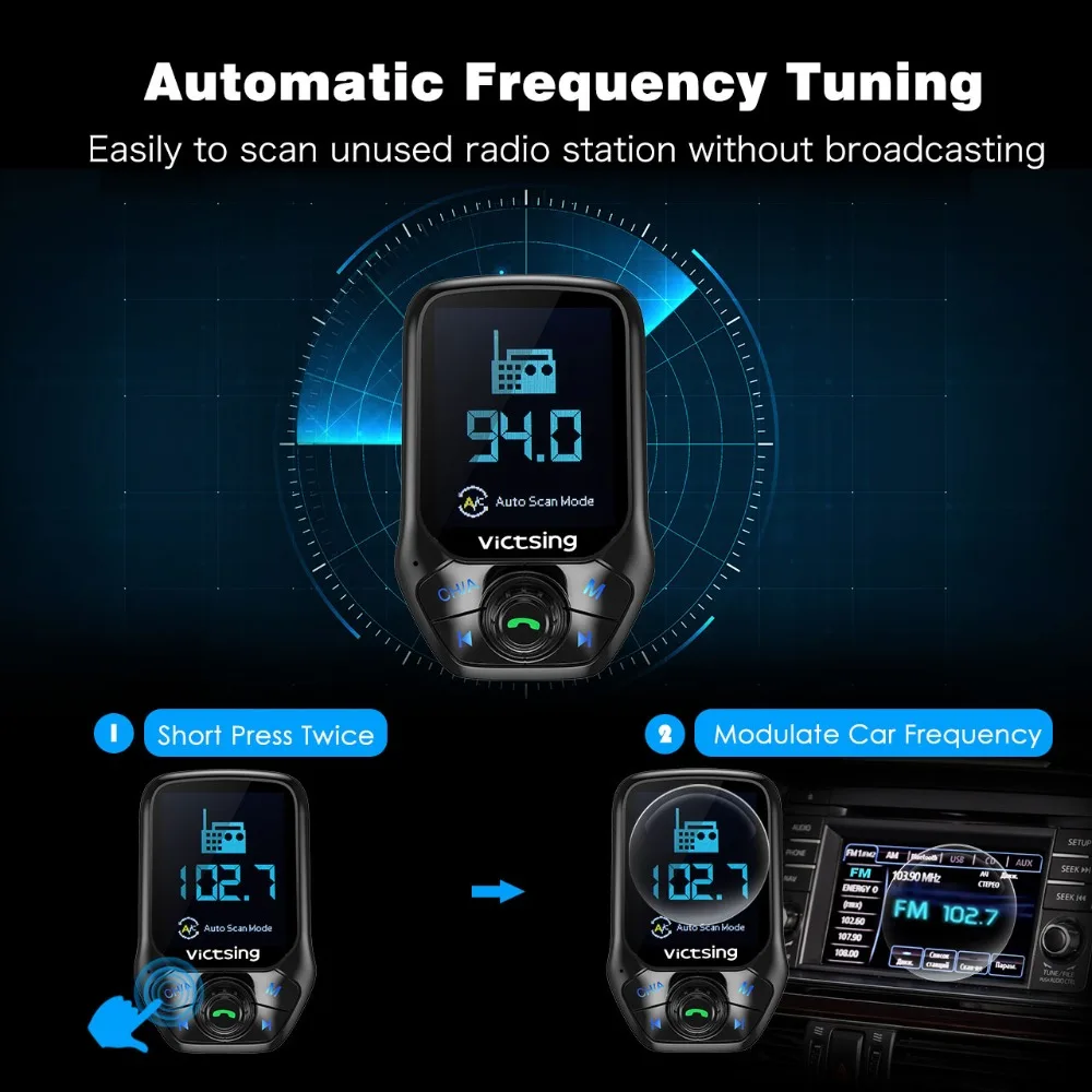VicTsing FM Bluetooth Transmitter Radio Adapter 2
