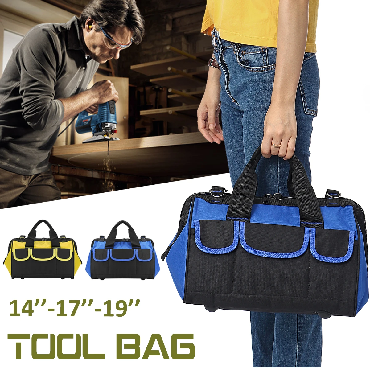 

14/17/19 inch Portable Oxford Cloth Tool Bag Heavy Storage Pouches Contractor Hardware Case Travel Bags Large Capacity