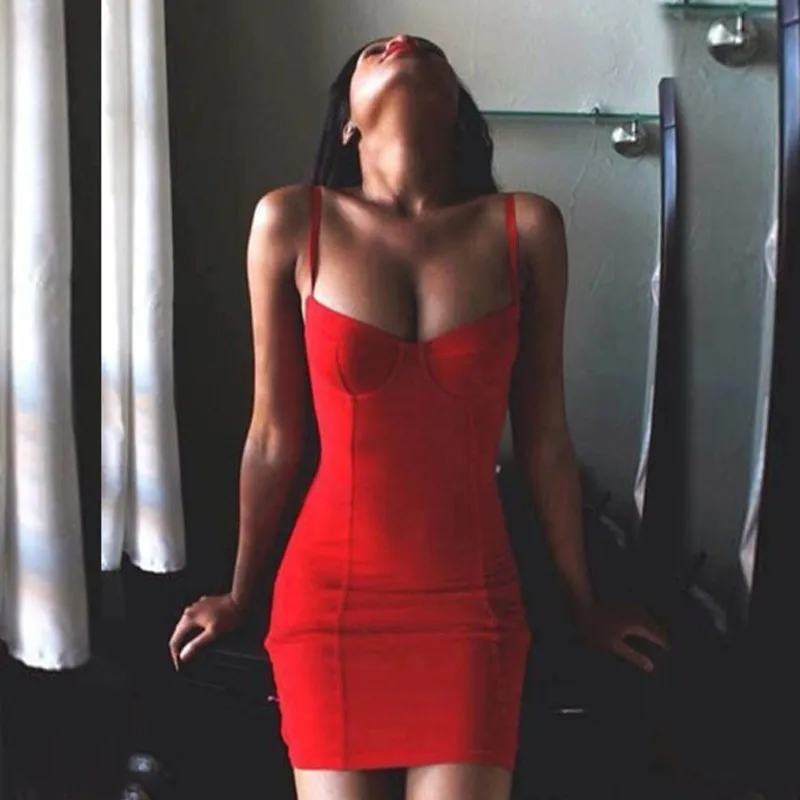 

Summer Sexy Red Bandage Dress Women Bodycon Spaghetti Strap Party Dresses Vestidos Clubwear Clothing robe femme HO855608