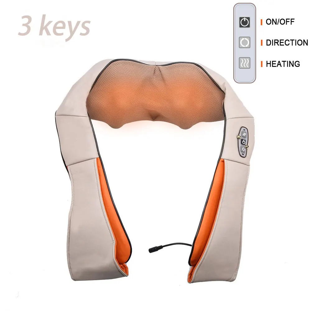 U-образный Электрический шиацу массажер для спины, шеи, плеч, тела, инфракрасный 3D Массажер для разминания, ЕС вилка, плоская вилка, автомобильное домашнее двойное использование - Цвет: Beige key3