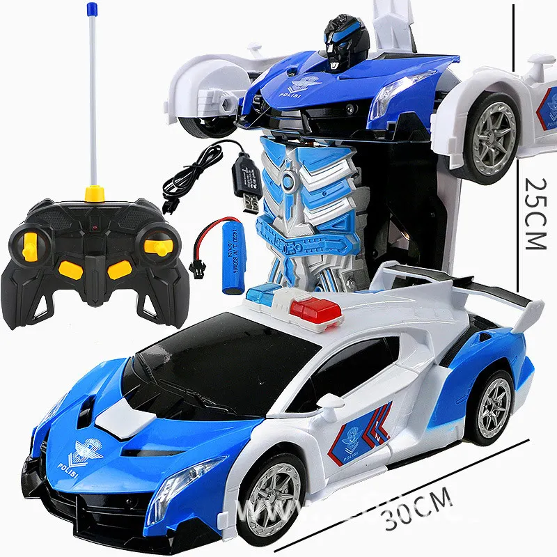Police car 2,4 ГГц Индукционная трансформация, робот-машина, 1:14, деформация, Радиоуправляемый автомобиль, игрушка, светодиодный светильник, Электрический робот, модели, fightint, игрушки, подарки - Цвет: Police car