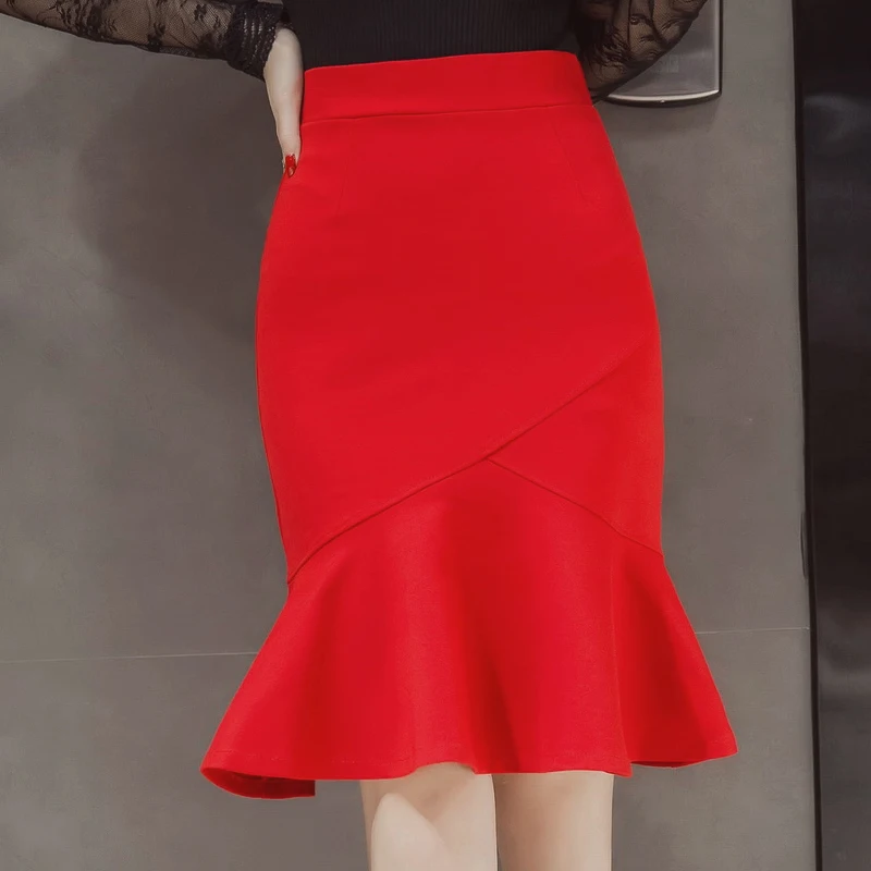 S-5XL, Женская юбка-карандаш, модная, Ol, тонкая, облегающая, юбка в деловом стиле, с оборками, с подолом, стиль русалки, размера плюс, женская, офисная юбка