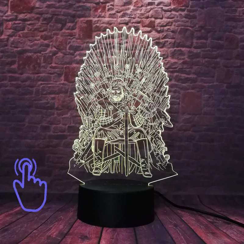 Игра престолов дом Старк Модель 3D иллюзия светодиодный 7 цветов Изменение ночной Светильник Песнь Льда и Огня Дом Таргариен светильник игрушка - Цвет: Touch Switch 3