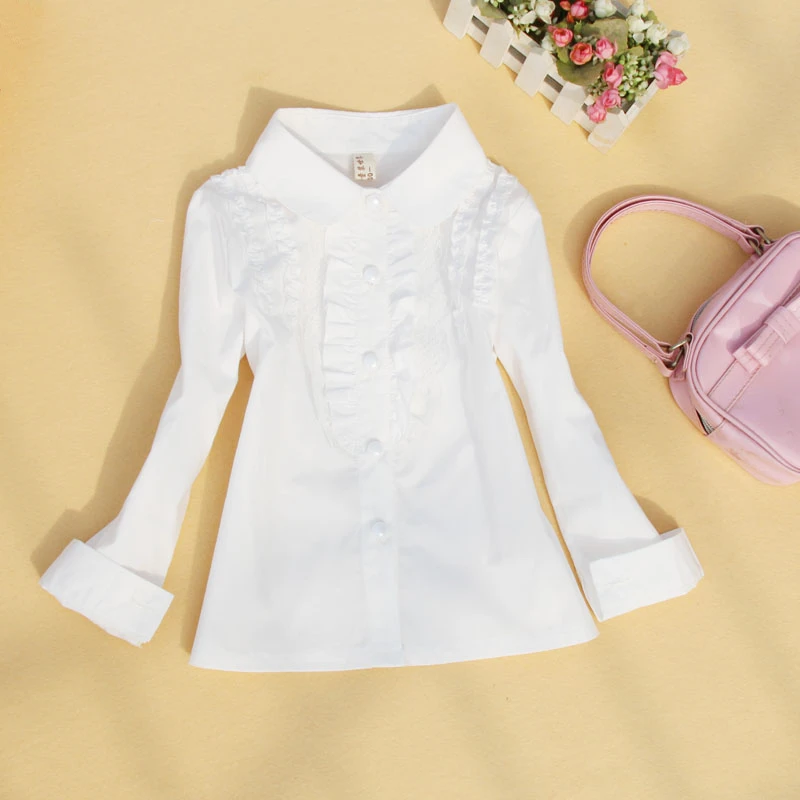 Г., осенняя Школьная блузка для девочек детская одежда для детей кружевная Лоскутная Детская рубашка белые хлопковые блузы, одежда для девочек От 2 до 16 лет